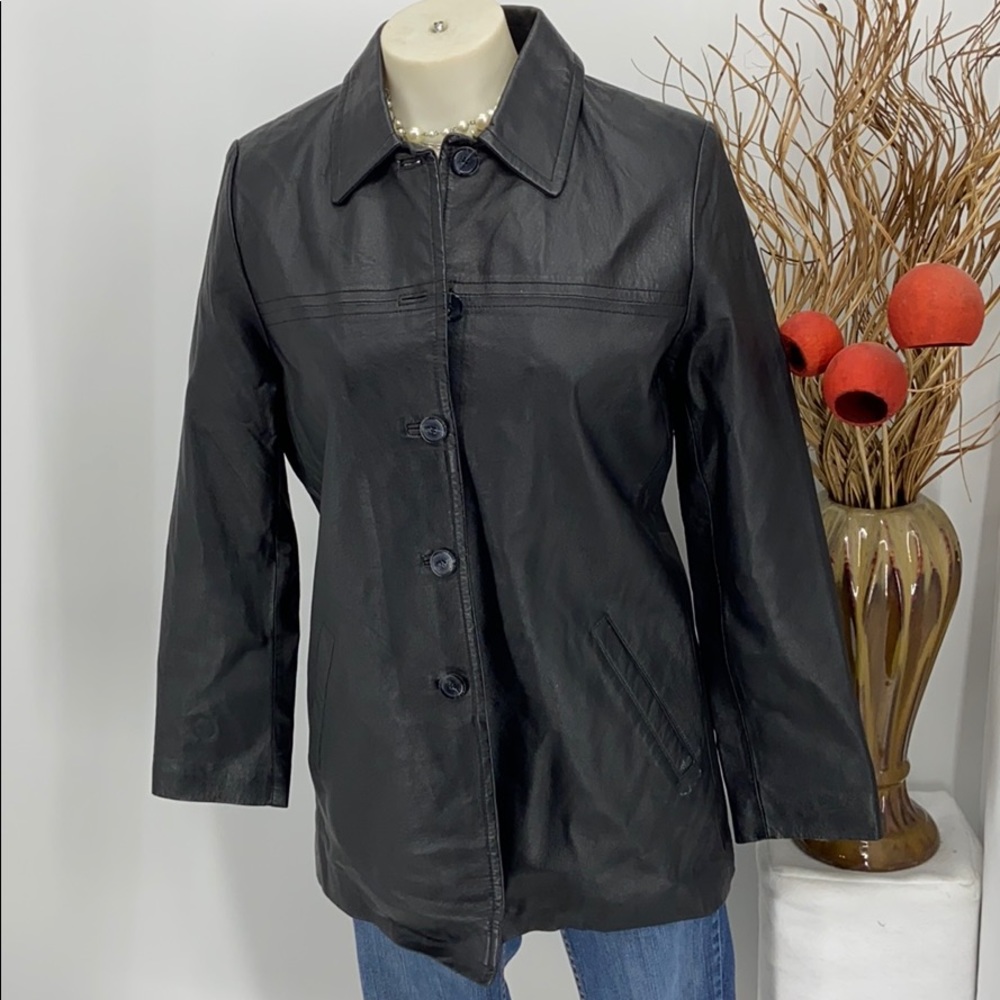 G III New York black leather jacket size small